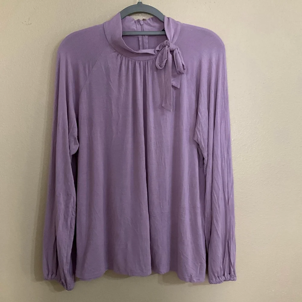 Lauren Ralph Lauren Lilac Long Sleeve Tie Neck Blouse Womens XL Classy Preppy - Picture 2 of 9